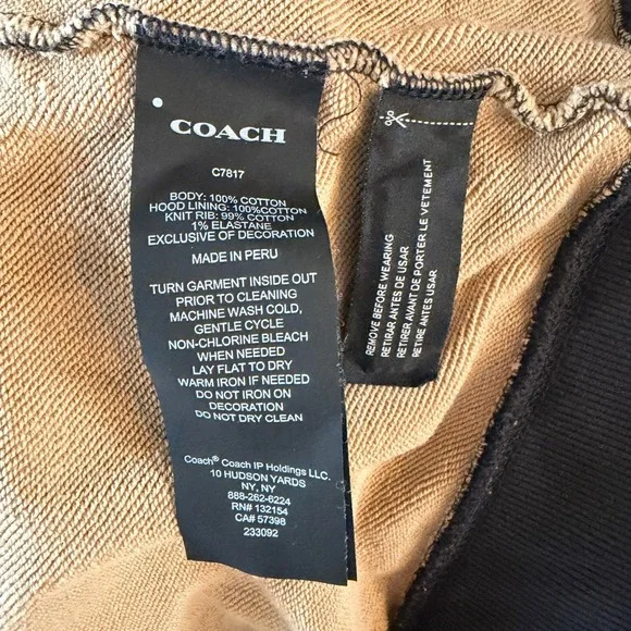 Coach Women's Signature C Logo Zip Up Hoodie Jacket Black Tan Small 175/96A - Picture 5 of 5